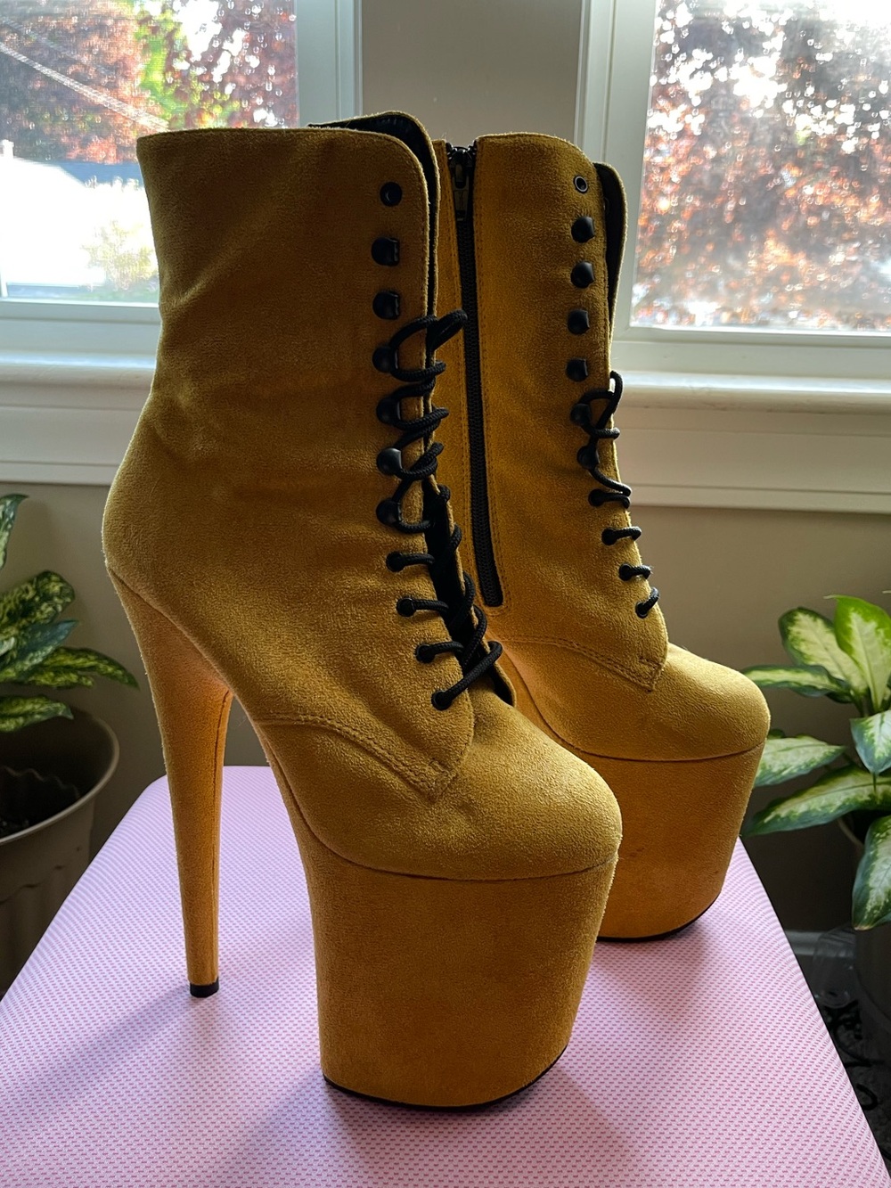Pleaser Flamingo-1020FS Mustard Faux Suede 8" Platform Boots